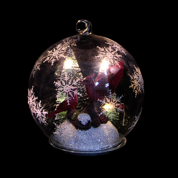 Glass Christmas balls 12cm / bell LED with automatic color change/Resin bird world &Santa- Reindeer