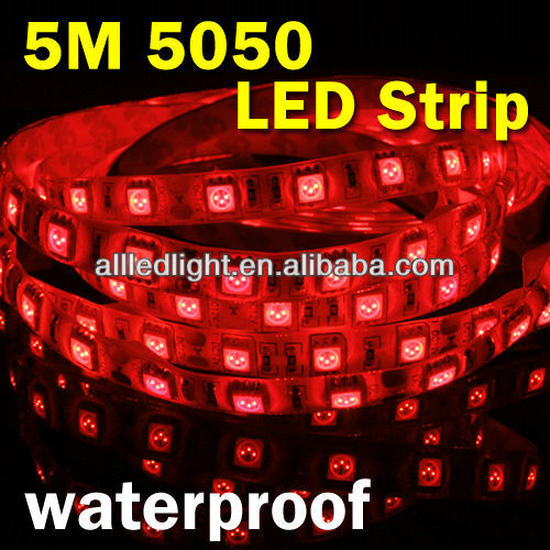 SMD 5050  RGB LED Strip Lihgt Waterproof Flexible Tape DC12V 5M 300LED+ 3A Power Supply + 24 Key Remote Control