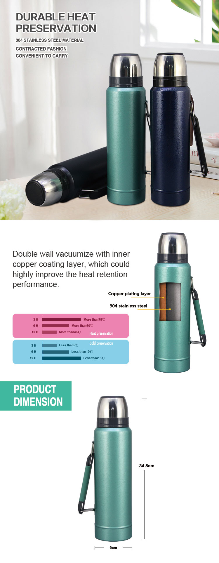 Dinnerware Sport Stainless Steel Double Wall Vacuum Flask Thermos