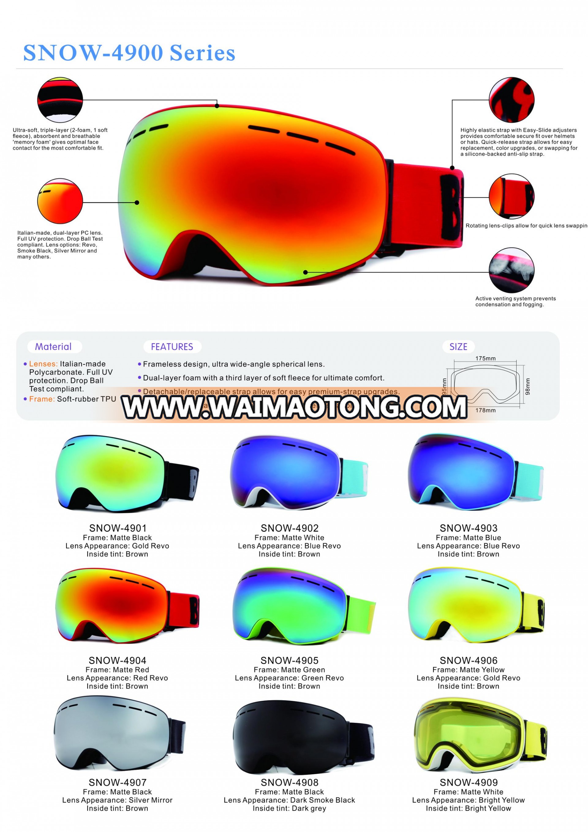 BSCI certificated flexible TPU frame snow goggles