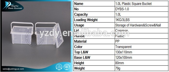 1.0L Square round plastic container with lid hardware&nail&Screw