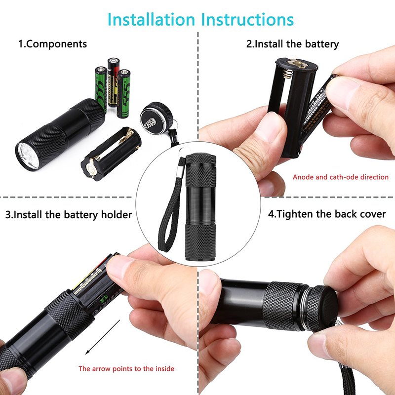 Ultra Violet Black Light 9 LED Mini Aluminum Flashlight AAA Pet Urine Stains Detector Scorpion Hunting Torch Light UV Flashlight