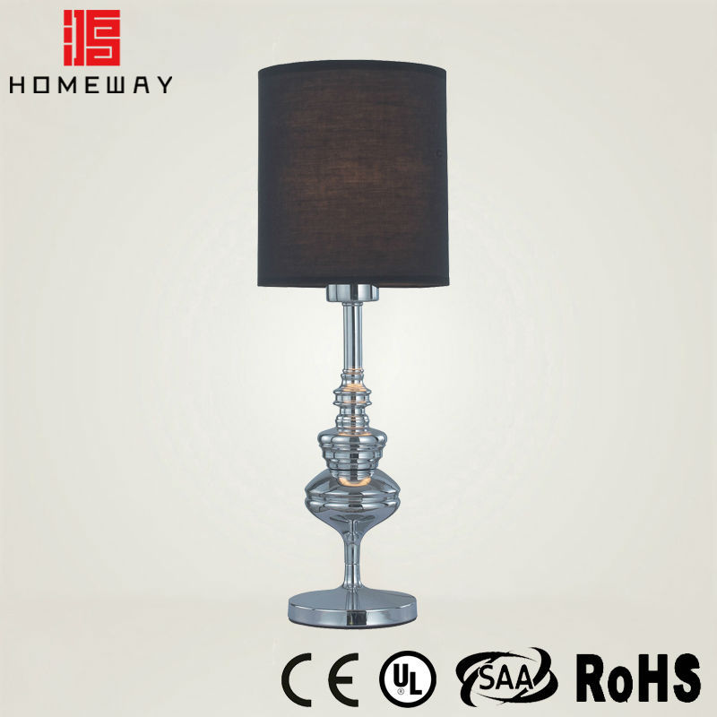 Top selling ROHS metal with chrome and black cloth shade table lamp for hotel