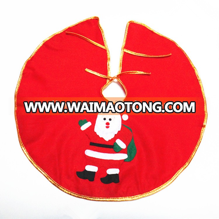 Latest design christmas decorations wholesale christmas tree skirt with gold line and santa