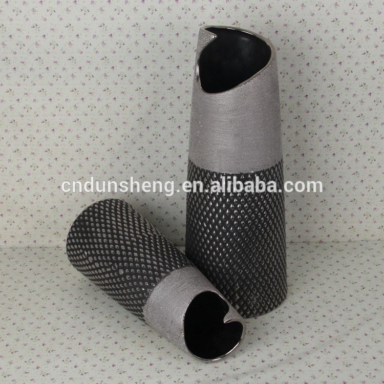 wholesale silver metallic ceramic home decor vase(set of 2)