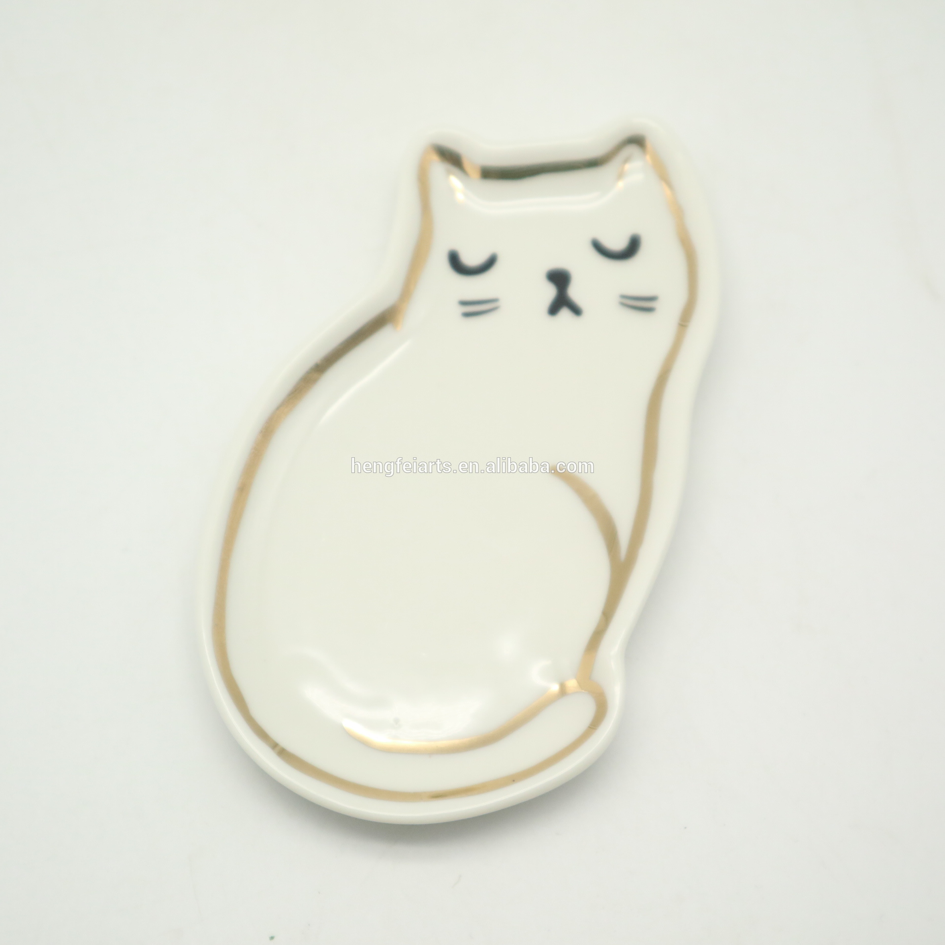 Custom Ceramic Golden Cat Shape Trinket Dish Jewelry dish For Wedding Gift, Home decoration