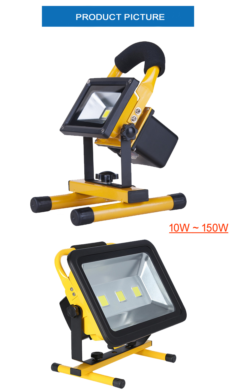 Battery powered led work lamp 150w rechargeable floodlight