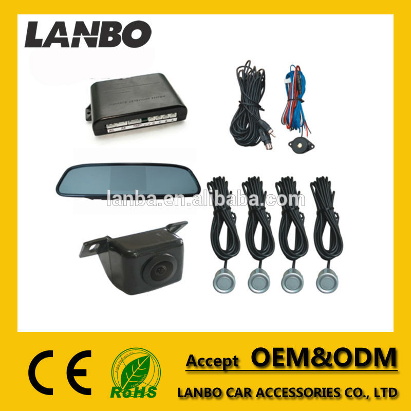 Universal 4 parking sensors system and reverse car camera