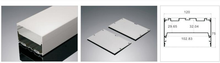 120 x 75 Square aluminum and plastic extrusion profile for led linear lamp shell