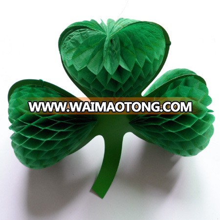 Hot Sale Saint Patrick's Day Clover Paper Honeycomb Hanging Decorations /Tissue Paper Decoration