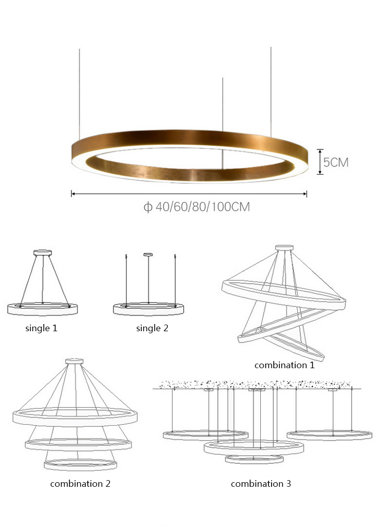 Modern nordic pendant lights ceiling led circle adjustable chandelier ring lamp for home Restaurant Hotel Indoor Decorative lamp