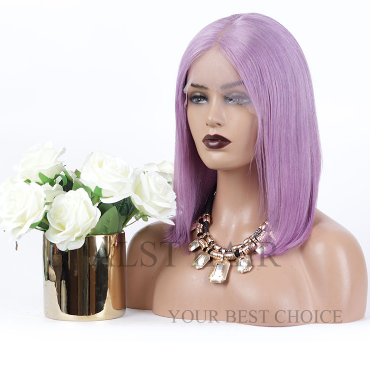 hot selling deep middle parting transparent lace wigs colorful purple human hair bob full lace wigs