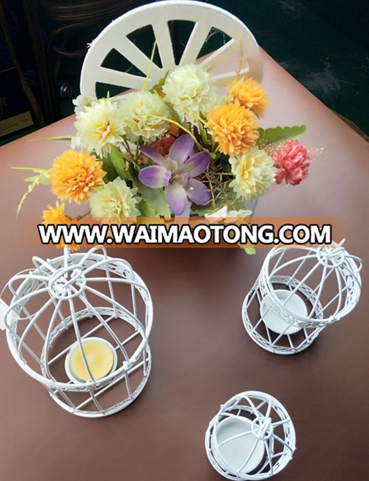 Low price iron white bird cage candle holder for wedding favors 3pcs in one package