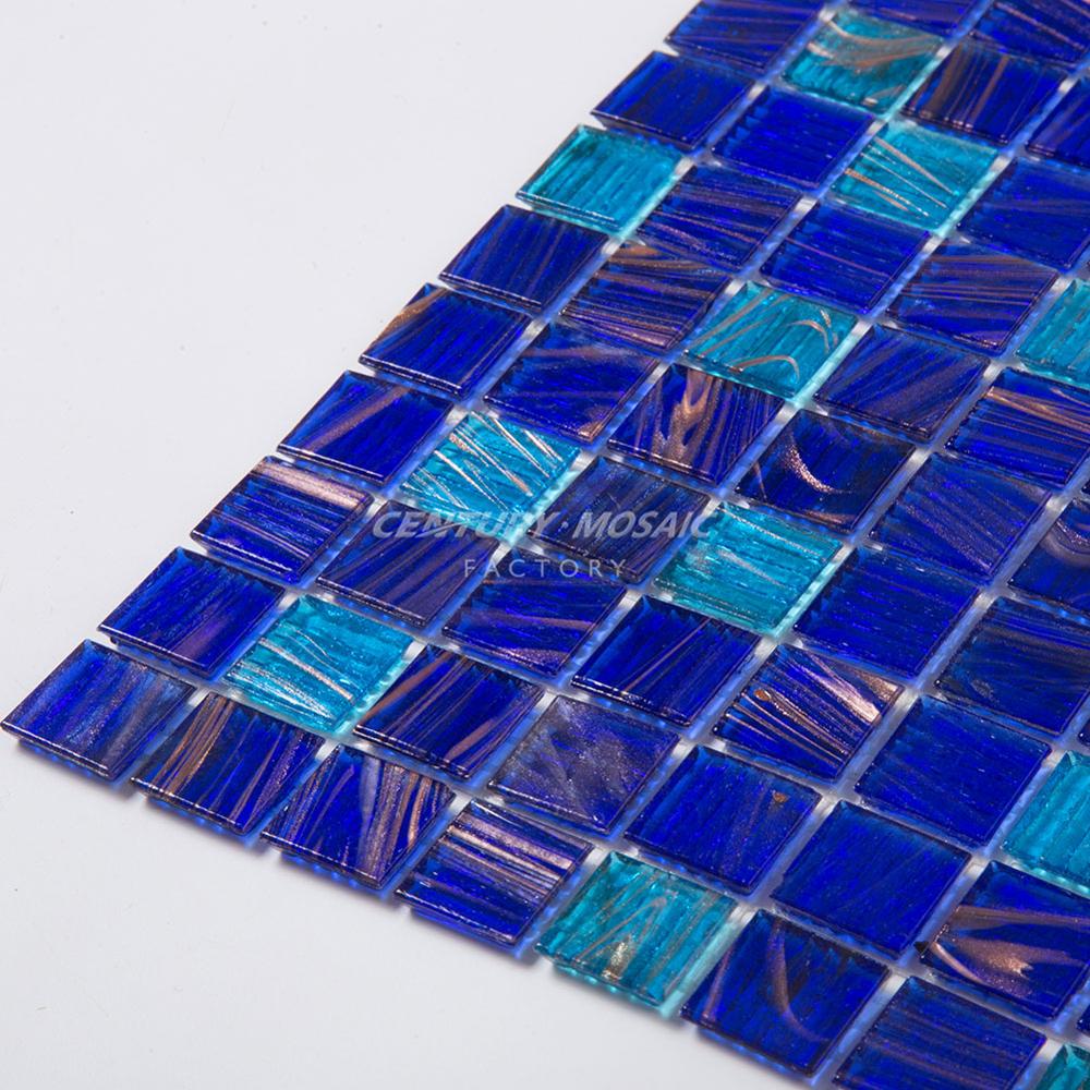 Cheap Golden Line Blue Square Glass Swimming Pool Mosaic Tile