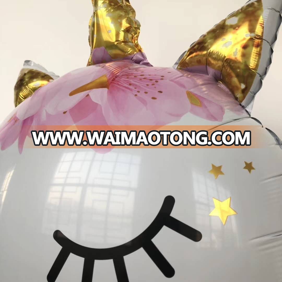 2019 New Arrival 90*60cm Unicorn Head Mylar Balloon Cute Baby Birthday Balloon