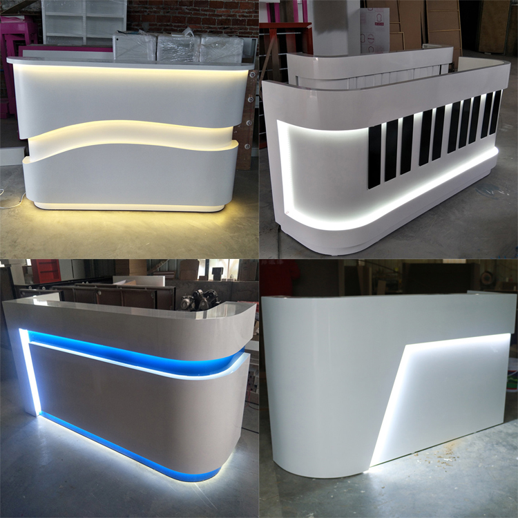 Modern Design Free Customerized LOGO LED Light Office Reception Desk