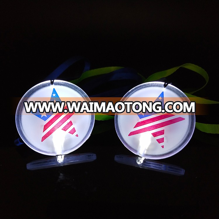 Customized logo plastic led pin badge with lanyard