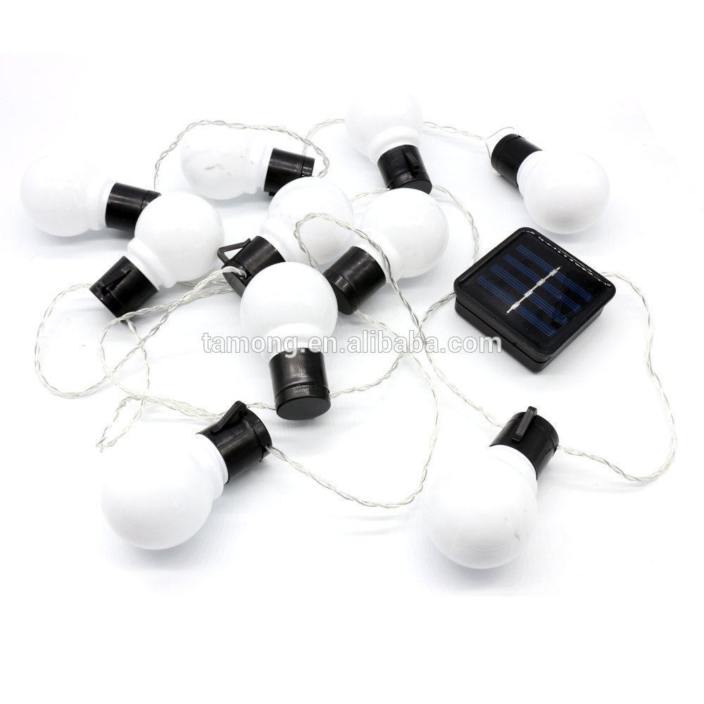 10 LED Plastic Solar Globe Bulbs String Lights with 2 Modes Lighting for Indoor/Outdoor,white