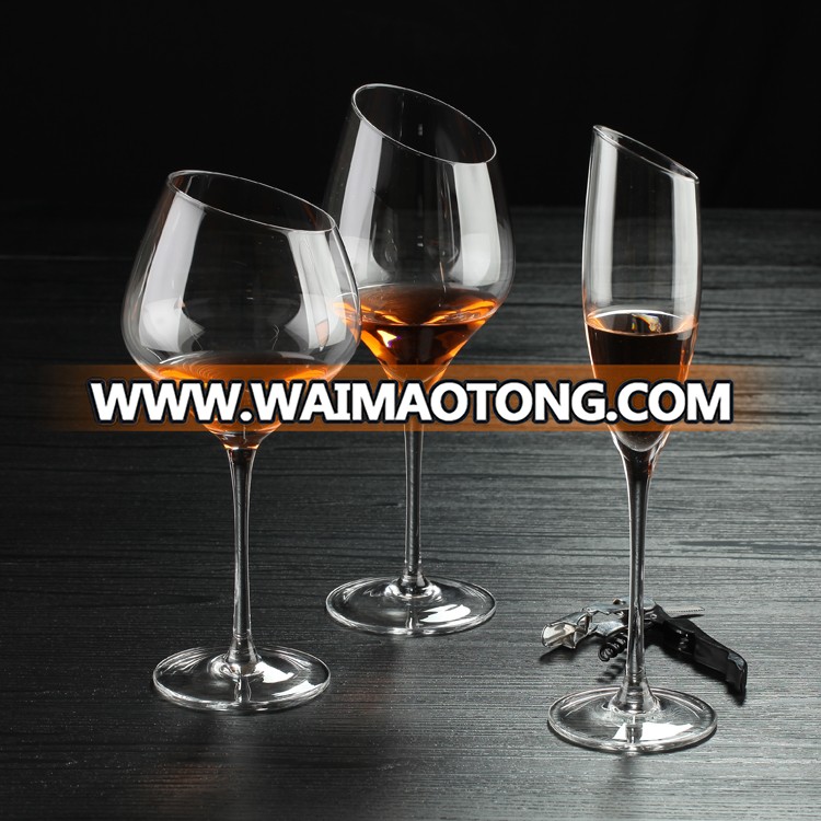 Hand blown oblique mouth burgundy wine glass slant fancy wine glasses in bulk