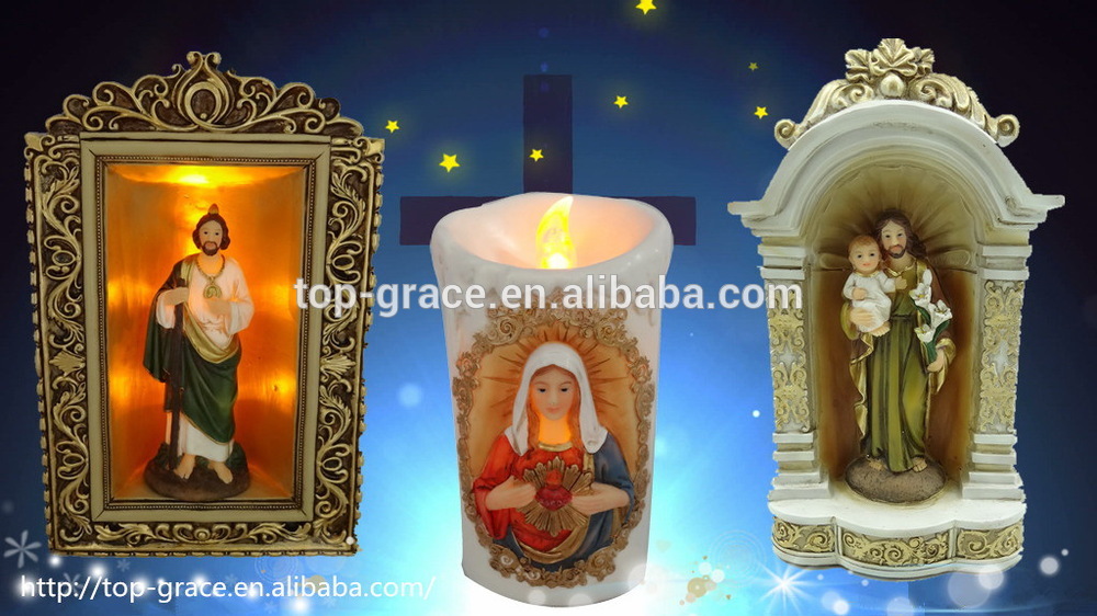 Resin candle shape 2D Jesus cross LED T-LITE holder