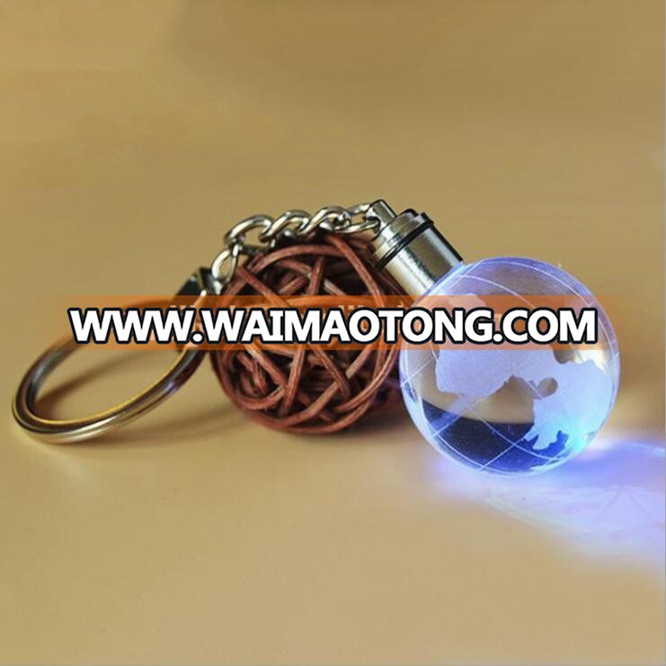 Wholesale promotional globe 3d laser engraved cube crystal led keychain