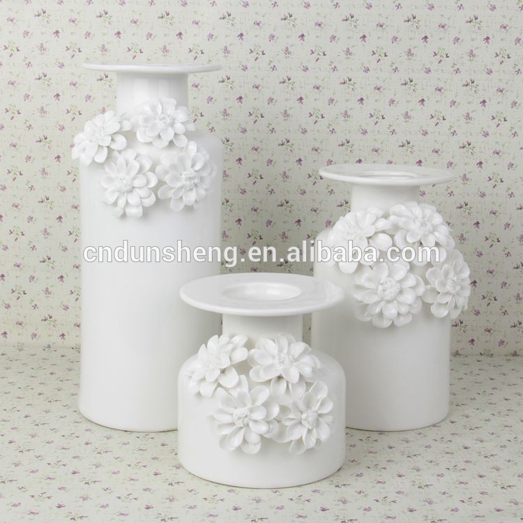 European Modern Home Decorative White Glaze Flower Ceramic Vase, Set of 3