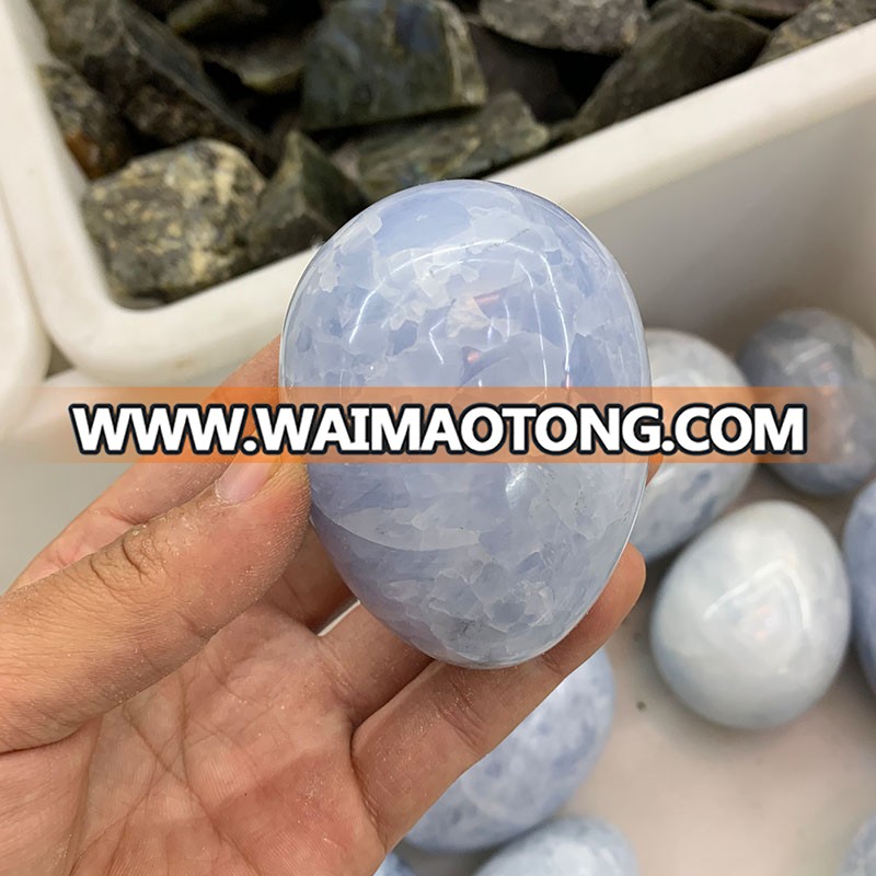 Wholesale natural blue celestite ore polished undrilled crystal yoni eggs healing for sale