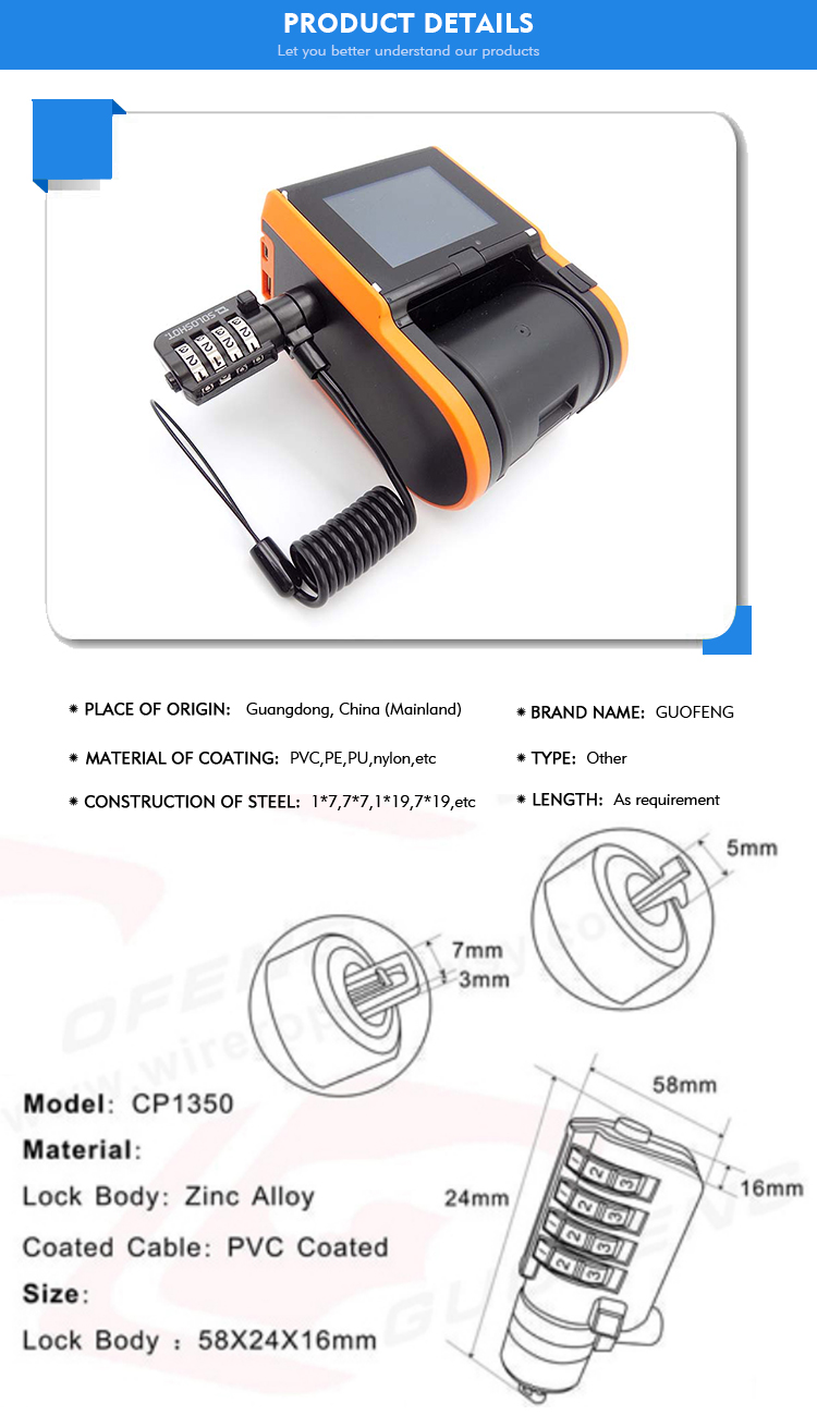 Safety 4 digital coded lock with pvc coated spring lanyard use for pos equiment