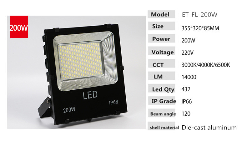 Led Floodlight 50W 100W 150W 200W Outdoor Spotlight Flood Light AC 220V Waterproof IP66 Professional Lighting Lamp