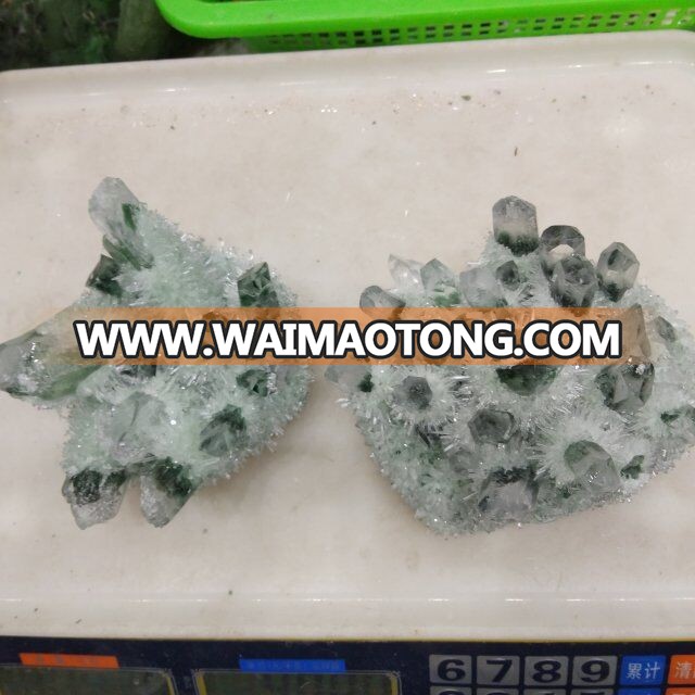 Wholesale handmade natural green ghost quartz crystal cluster for decoration