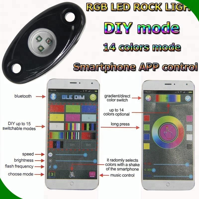 led rock light 8 pods deck light bulbs use for car boat 12v waterproof smartphone APP control bluetooth 4 pods lighting