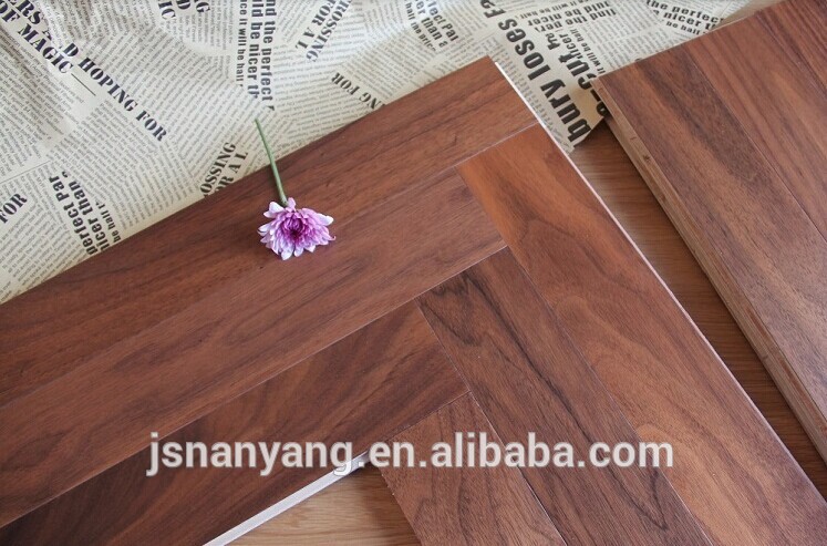 Natural color stained American walnut herringbone parquet floor