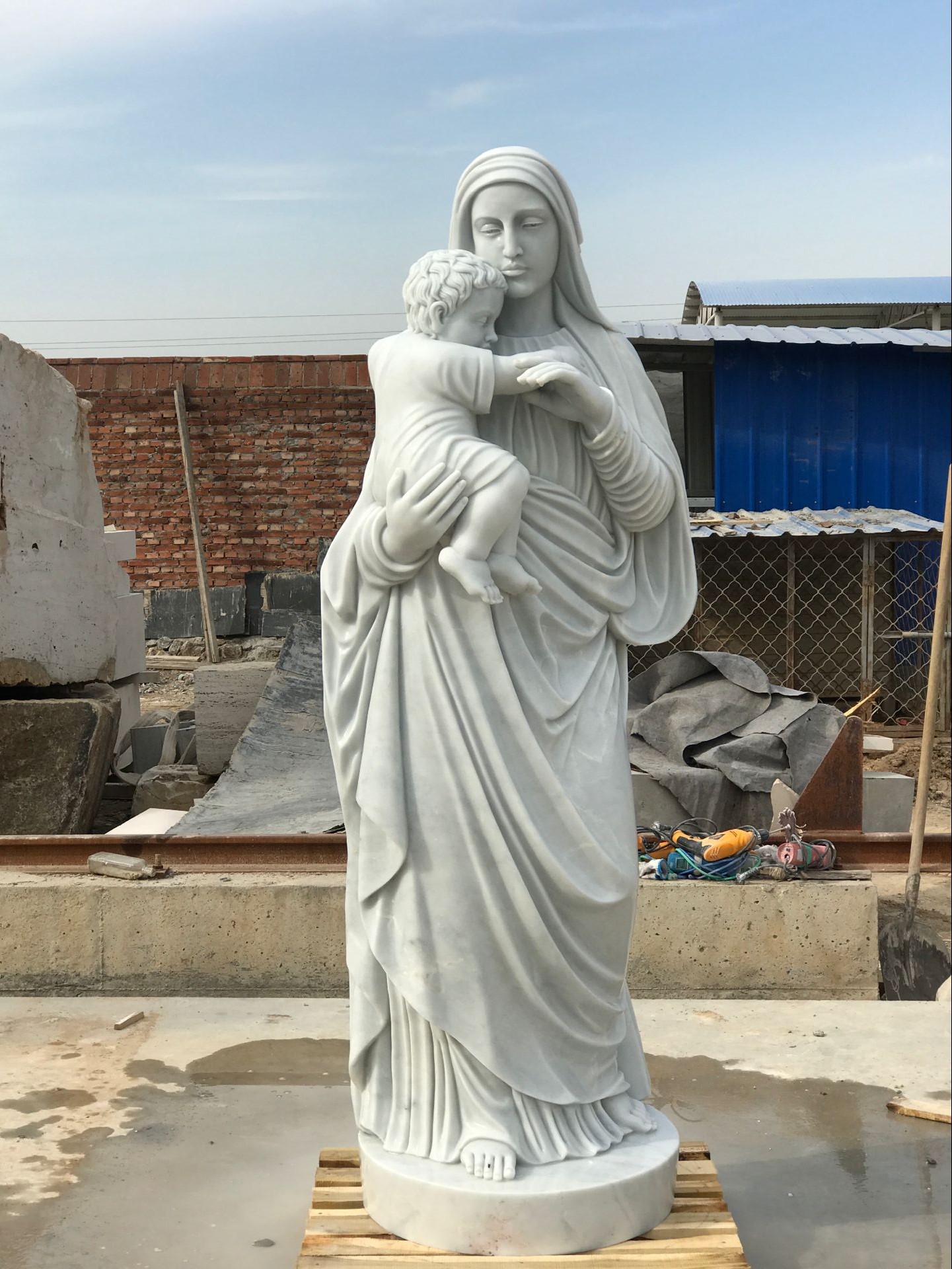 life size church religious Marble stone Virgin Mary and Jesus sculpture