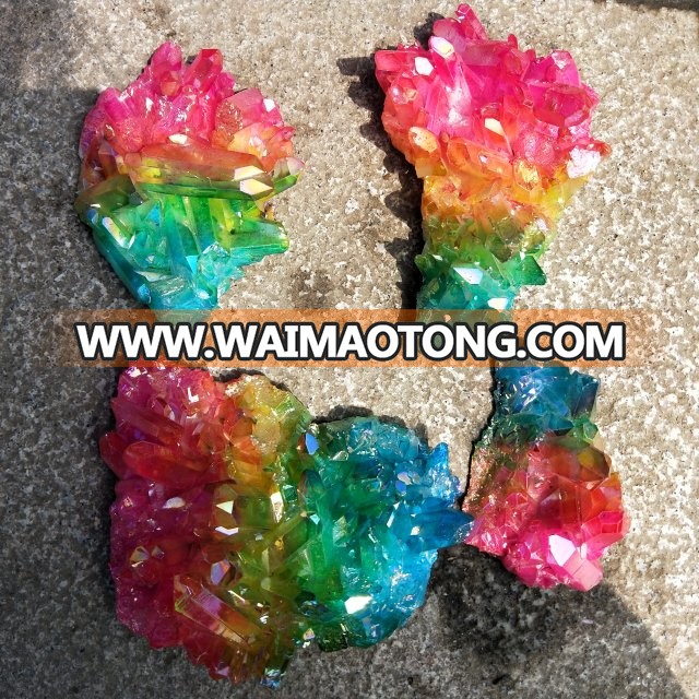 Natural aura quartz crystal cluster, colorful aura quartz