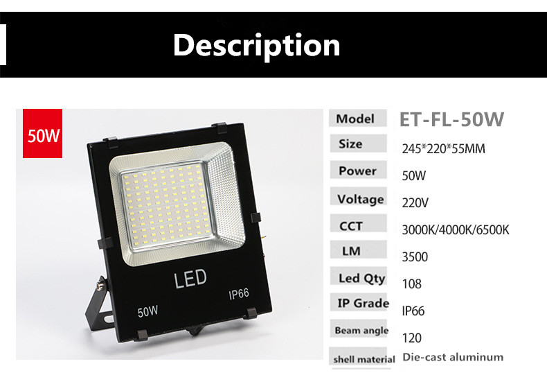 Led Floodlight 50W 100W 150W 200W Outdoor Spotlight Flood Light AC 220V Waterproof IP66 Professional Lighting Lamp