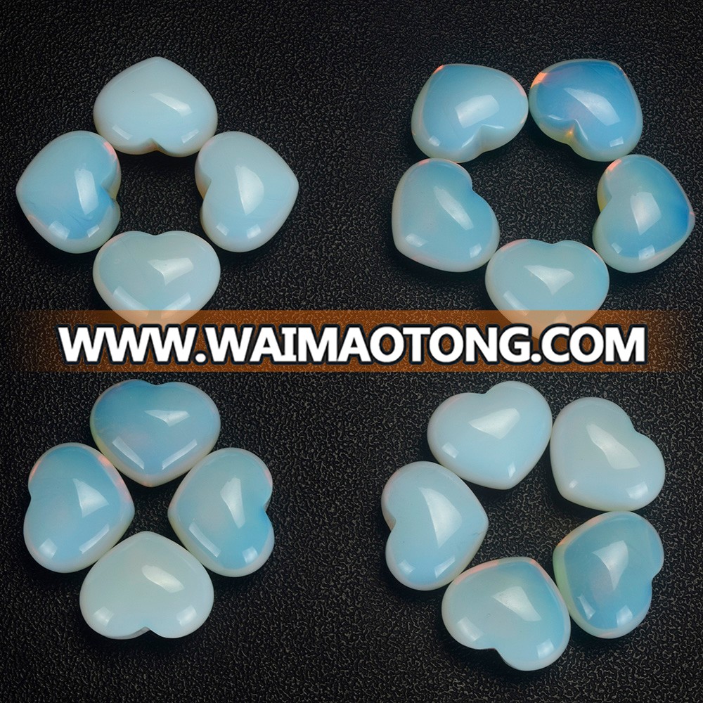 Wholesale 20mm 30mm 35mm opalite heart shape gemstone beads natural opalite crystal hearts