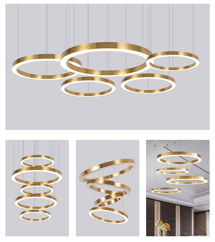 Modern nordic pendant lights ceiling led circle adjustable chandelier ring lamp for home Restaurant Hotel Indoor Decorative lamp