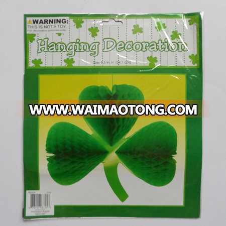 Hot Sale Saint Patrick's Day Clover Paper Honeycomb Hanging Decorations /Tissue Paper Decoration