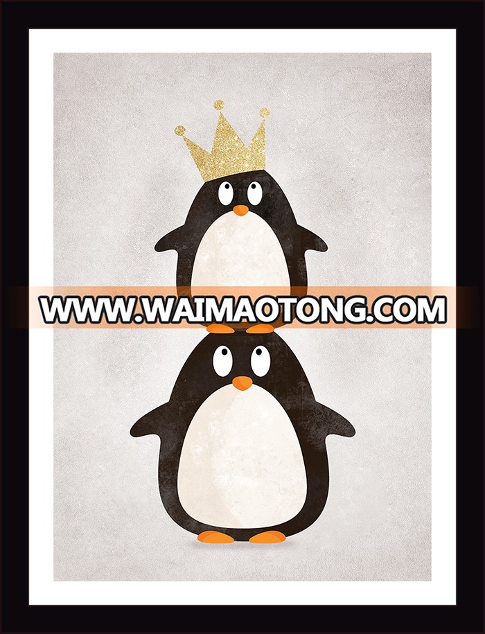 Hot sale canvas printing for kids room lovely animal penguin custom picture