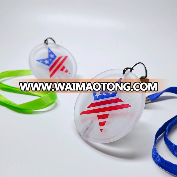 Customized logo plastic led pin badge with lanyard