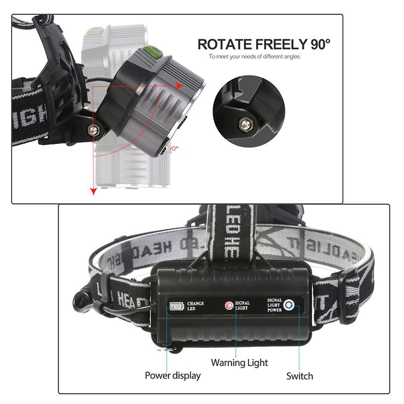 High Quality Aluminum 1800 Lumen Rechargeable 5LED Headlamp Brightest 18650 3*T6+2*R2 LED Headlight