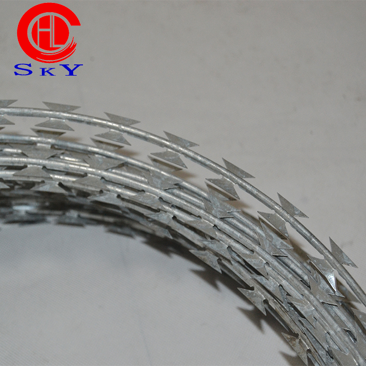 2018 hot sale price single coil or spiral razor barbed wire used as fence