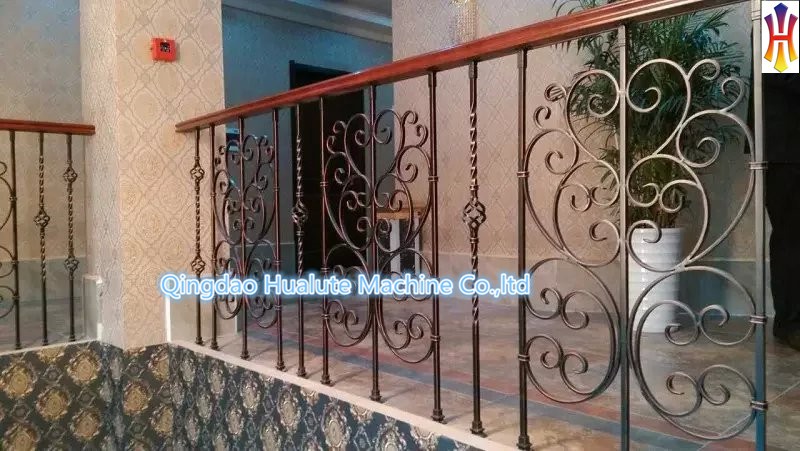 House building decoration indoor wrought iron stair , ornamental staircase railing