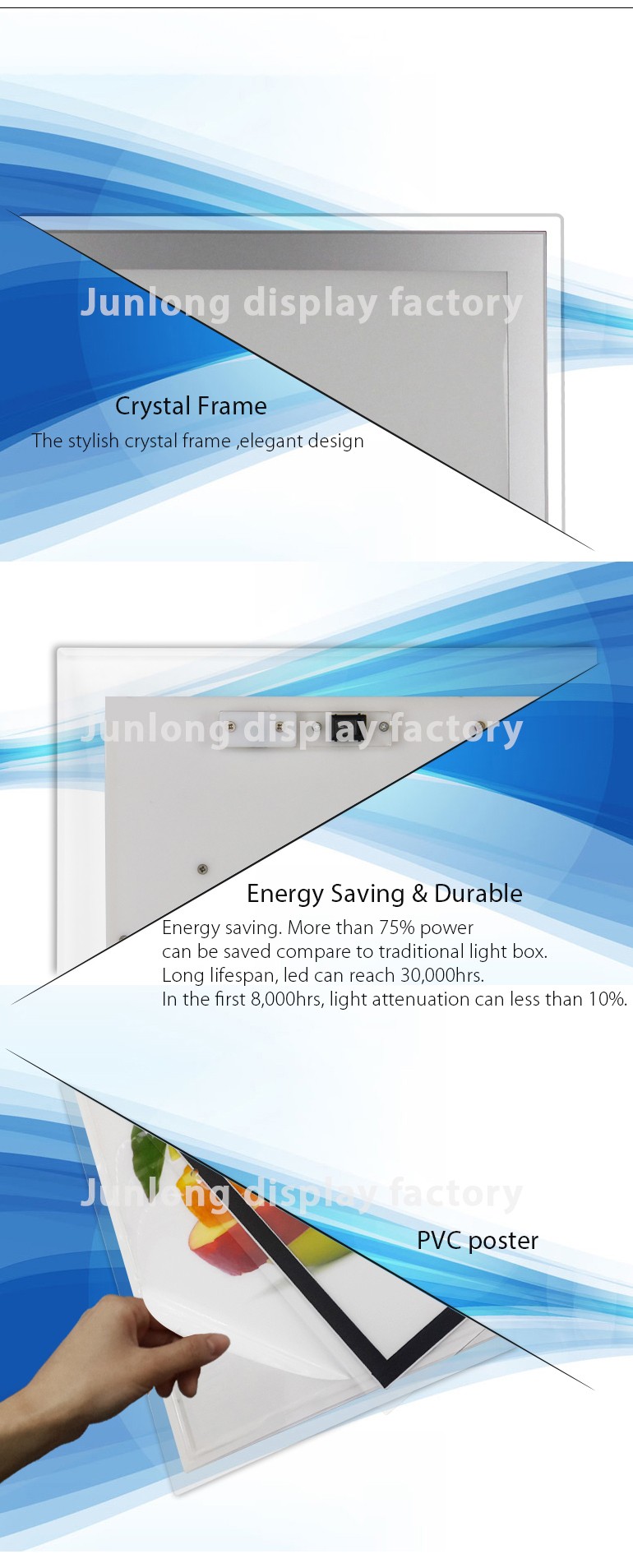 Magnetic wireless led crystal light box, super slim menu panel