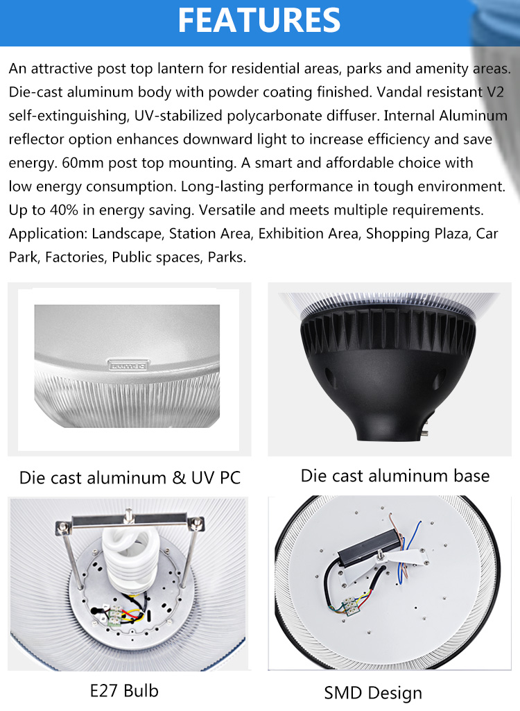 IP65 Protection Level and 30W Rated Power garden light housing