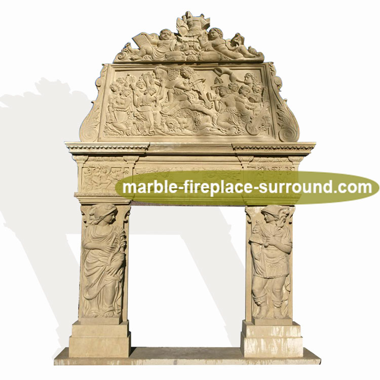 Freestanding Custom Size Stone Statue Carving Natural White Marble Fireplace Mantel For Sale