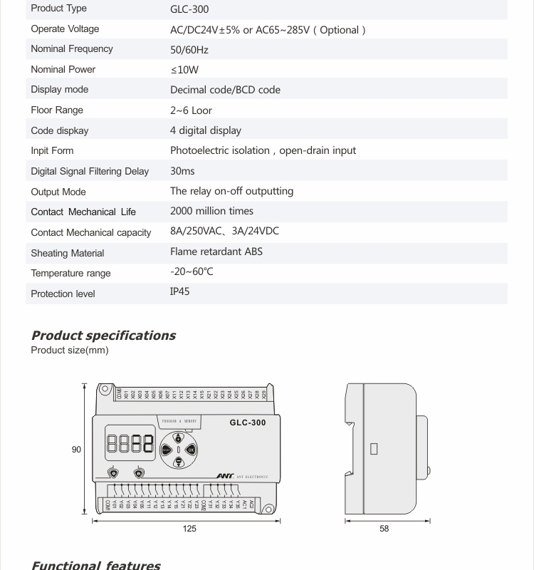 2015 New Design Electric Dumbwaiter Lift Control Optional, Cargo Lift Controller GLC-300/400