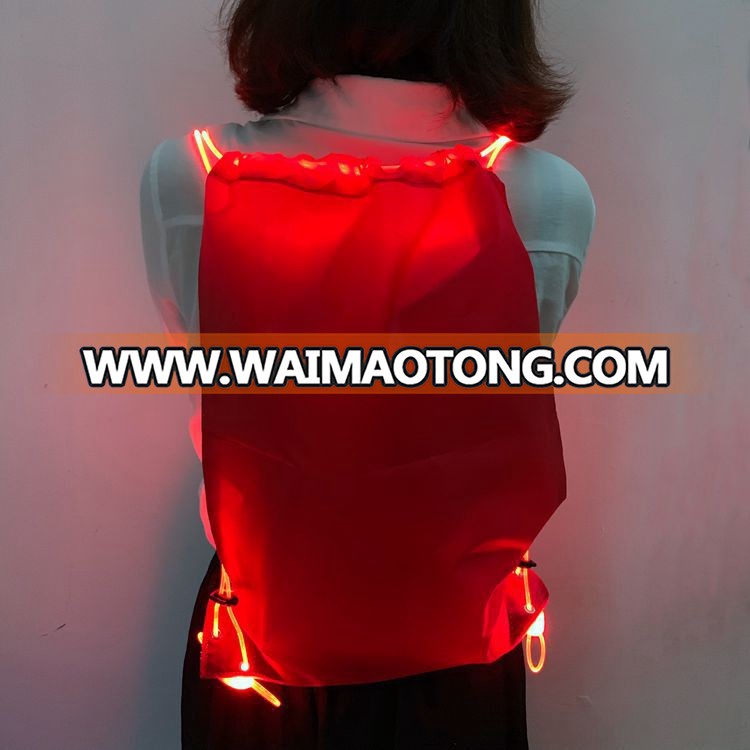 Fashionable OEM outdoor glowing nylon drawstring bag night cycling LED backpack