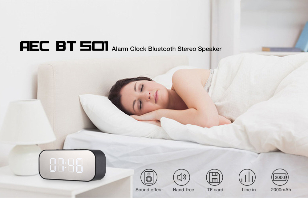 Portable Mirror LED display time wireless Handsfree call vibrant usb alarm clock speakers