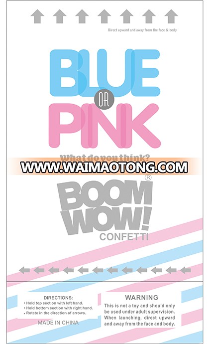 Boomwow Amazon Hot Selling Confetti Paper Slip Blue Pink Gender Reveal Confetti Cannon Set